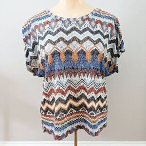 No Boundaries Tribal Print Lace Back Dolman Top